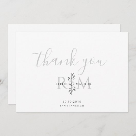 Modern Minimalist Botanical Monogram  Bedankkaart (Voorkant / Achterkant)