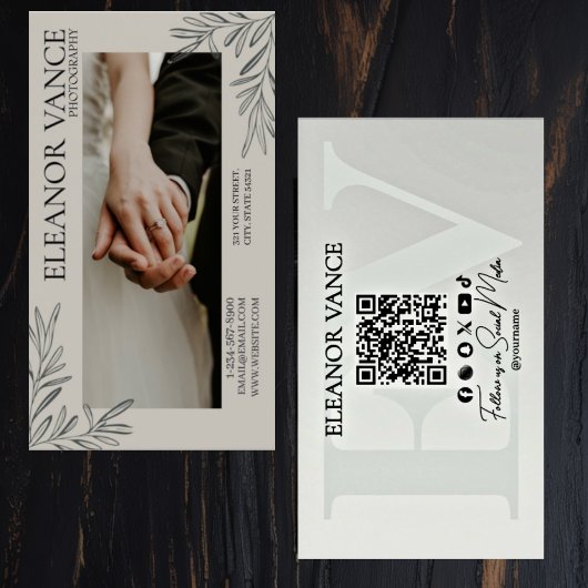 Modern Minimalist Botanical Monogrammed Logo Visitekaartje