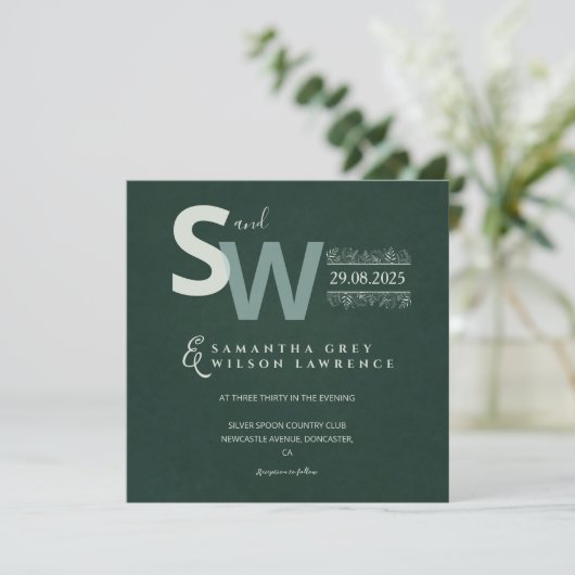 Modern Minimalist Botanical Wedding Invitation Kaart (Staand voorkant)