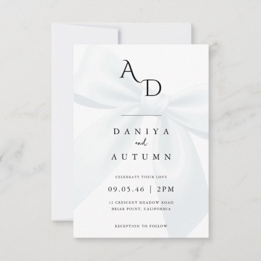 Modern Minimalist Bow Black & White Wedding Kaart (Voorkant)