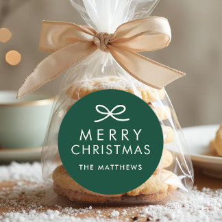 Modern Minimalist Bow Custom Color Christmas Ronde Sticker