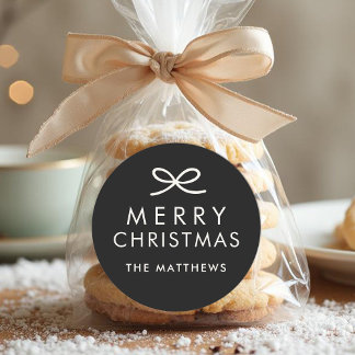 Modern Minimalist Bow Custom Color Christmas Ronde Sticker