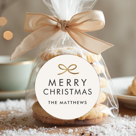 Modern Minimalist Bow Faux Foil Christmas Ronde Sticker