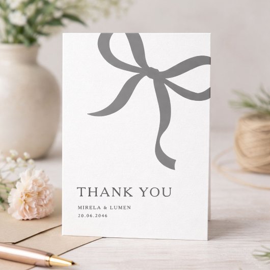 Modern Minimalist Bow Wedding Thank You Card Bedankkaart