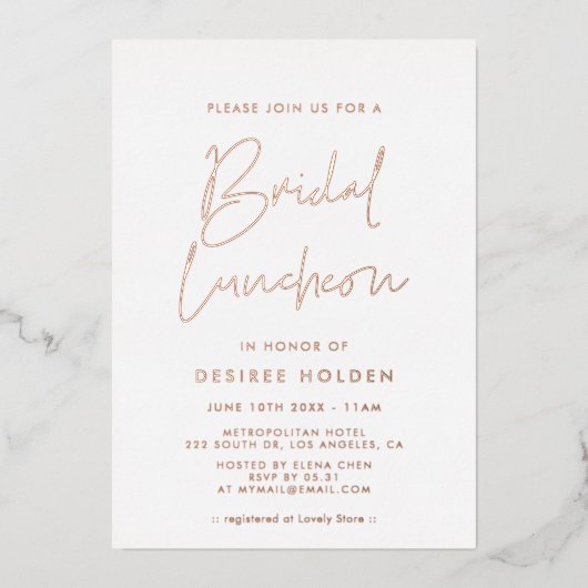 Modern minimalist Bridal luncheon Folie Uitnodiging (Voorkant)