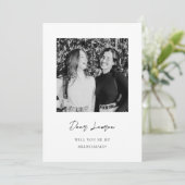 Modern Minimalist Bridesmaid Proposal Photo Card Kaart (Staand voorkant)