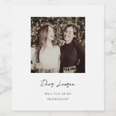 Modern Minimalist Bridesmaid Proposal Photo Wijn Etiket (Enkel label)