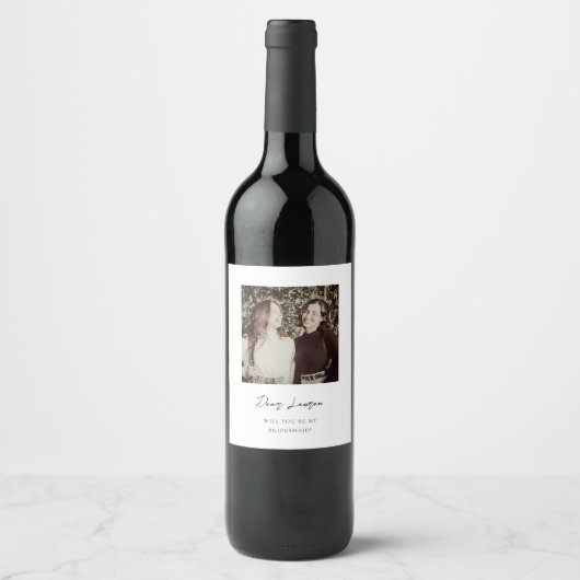 Modern Minimalist Bridesmaid Proposal Photo Wijn Etiket (Voorkant)