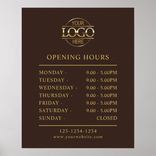 Modern Minimalist Brown | Business Opening Hours Poster (Voorkant)