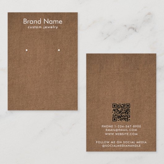 Modern Minimalist Brown Linen Jewelry Display Card Visitekaartje (Voorkant / Achterkant)