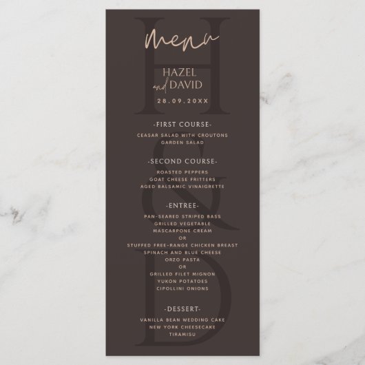 Modern Minimalist Brown Monogram Wedding Menu (Voorkant)