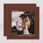 Modern minimalist Brown Square Photo Wedding Kaart (Voorkant / Achterkant)