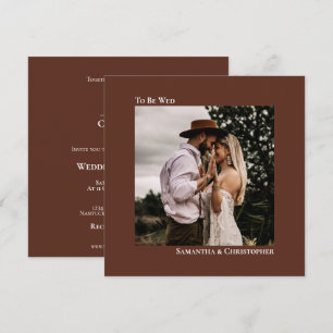 Modern minimalist Brown Square Photo Wedding Kaart