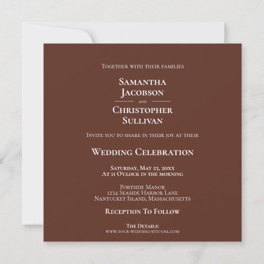 Modern minimalist Brown Square Photo Wedding Kaart (Achterkant)