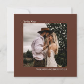 Modern minimalist Brown Square Photo Wedding Kaart (Voorkant)