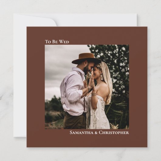 Modern minimalist Brown Square Photo Wedding Kaart (Voorkant)