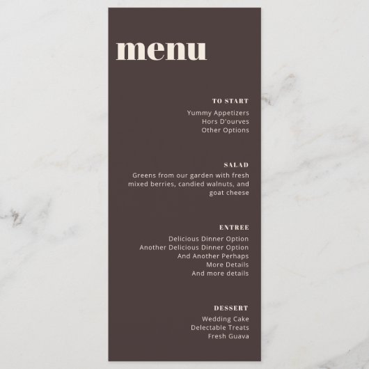 Modern Minimalist Brown Wedding Tall Template Menu (Voorkant)