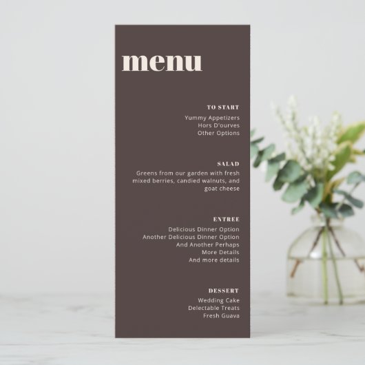 Modern Minimalist Brown Wedding Tall Template Menu (Staand voorkant)