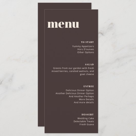 Modern Minimalist Brown Wedding Tall Template Menu (Voorkant / Achterkant)