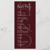 Modern Minimalist Burgundy Monogram Wedding Programmakaart (Achterkant)