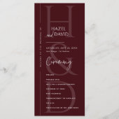 Modern Minimalist Burgundy Monogram Wedding Programmakaart (Voorkant)