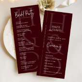 Modern Minimalist Burgundy Monogram Wedding Programmakaart