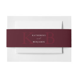 Modern Minimalist Burgundy Monogram Wedding Uitnodigingen Wikkel