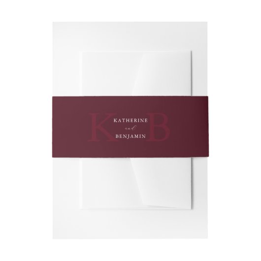 Modern Minimalist Burgundy Monogram Wedding Uitnodigingen Wikkel (Voorkant Voorbeeld)
