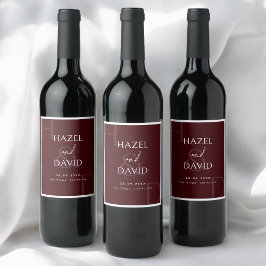 Modern Minimalist Burgundy Monogram Wedding Wijn Etiket