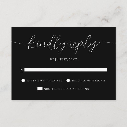 Modern Minimalist Calligraphy Black Wedding RSVP Kaartje (Voorkant)