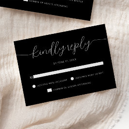 Modern Minimalist Calligraphy Black Wedding RSVP Kaartje