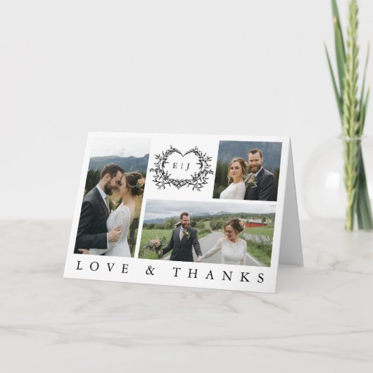 Modern Minimalist Calligraphy Crest monogram Photo Bedankkaart (Voorkant)