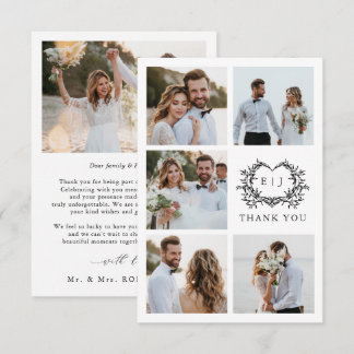 Modern Minimalist Calligraphy Crest monogram Photo Bedankkaart