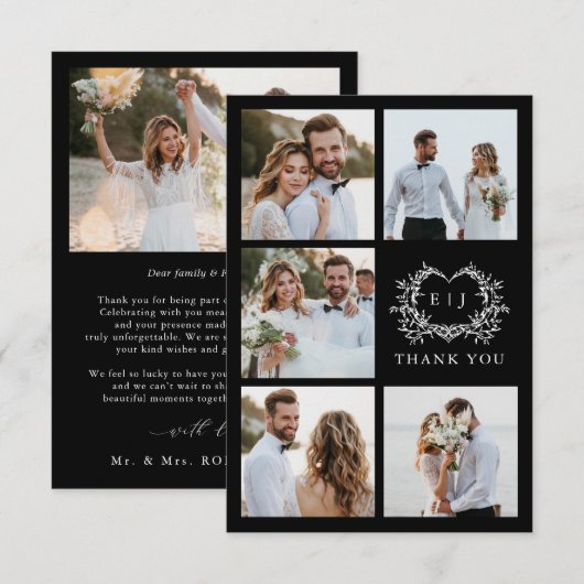 Modern Minimalist Calligraphy Crest monogram Photo Bedankkaart (Voorkant / Achterkant)