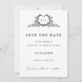 Modern Minimalist Calligraphy Crest monogram Photo Save The Date (Voorkant)