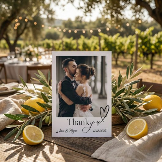 Modern Minimalist Calligraphy Script Photo Wedding Bedankkaart