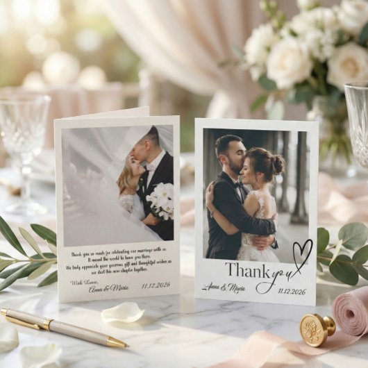Modern Minimalist Calligraphy Script Photo Wedding Bedankkaart