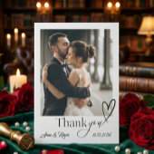 Modern Minimalist Calligraphy Script Photo Wedding Bedankkaart