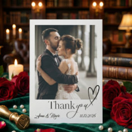 Modern Minimalist Calligraphy Script Photo Wedding Bedankkaart