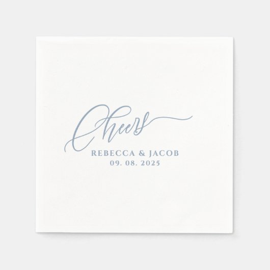 Modern Minimalist Cheers Kalligrafie Dusty Blue Servet (Voorkant)