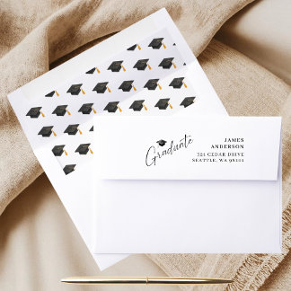 Modern Minimalist Chic Graduate Return Address Zelfinktende Stempel