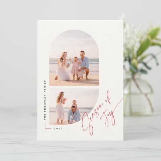 Modern Minimalist Christmas Beach Family Photo Feestdagenkaart (Staand voorkant)