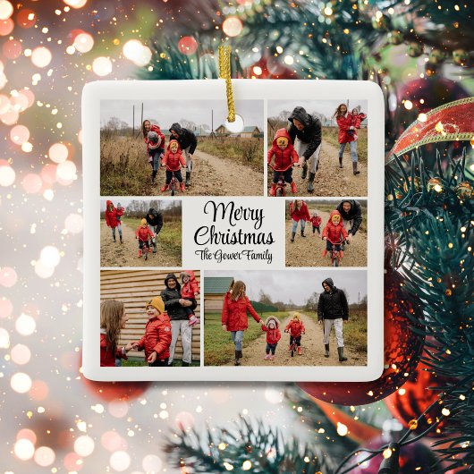 Modern Minimalist Christmas Family Collage Keramisch Ornament