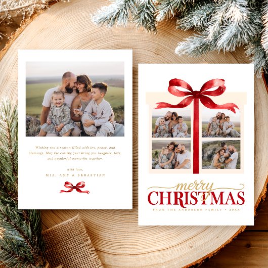 Modern Minimalist Christmas Red Photo Feestdagenkaart