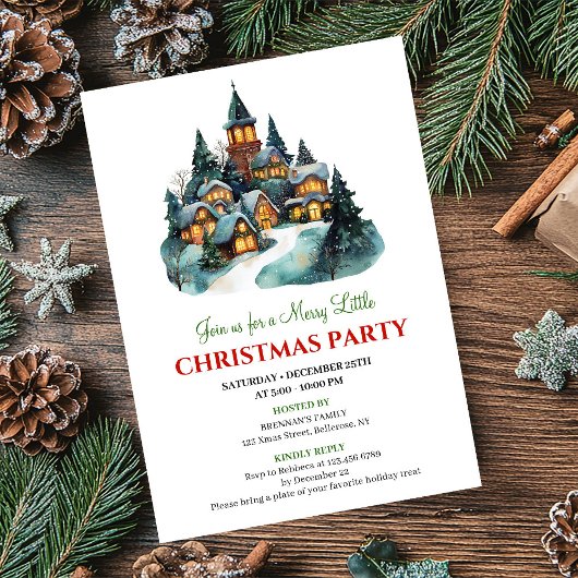 Modern minimalist Christmas scene holiday invites Kaart