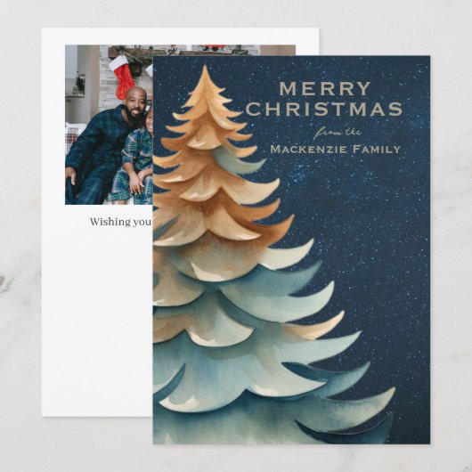 Modern Minimalist Christmas Tree Personalized Feestdagenkaart (Voorkant / Achterkant)