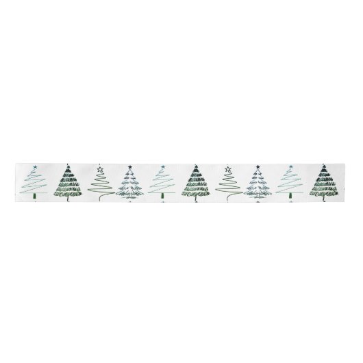 Modern Minimalist Christmas Trees Doodles Satijnen Lint (Voorkant)
