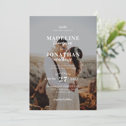 Modern minimalist Classy Photo Wedding Kaart (Staand voorkant)