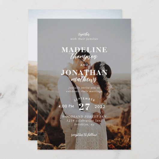 Modern minimalist Classy Photo Wedding Kaart (Voorkant / Achterkant)