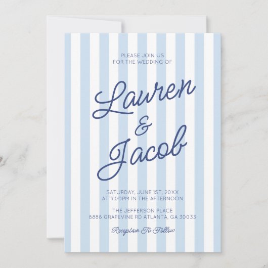 Modern Minimalist Coastal Blue Stripes Wedding Kaart (Voorkant)